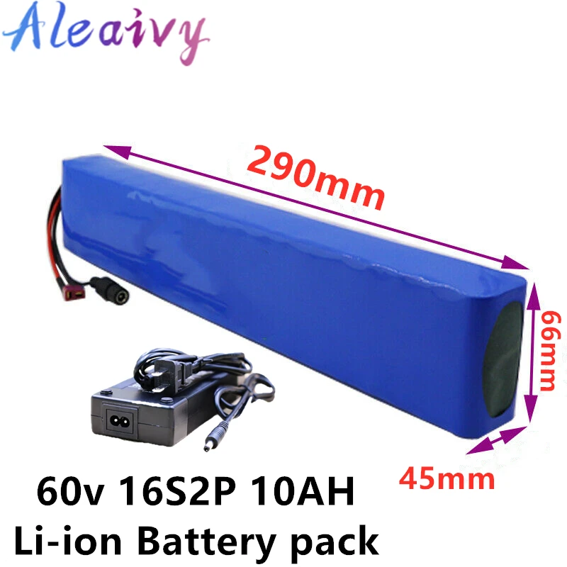 Bateria de íon de lítio 60v, 10ah, 1000w, 67.2v, 10000mah, para bicicleta elétrica, cadeira de rodas, bateria + carregador para motocicleta