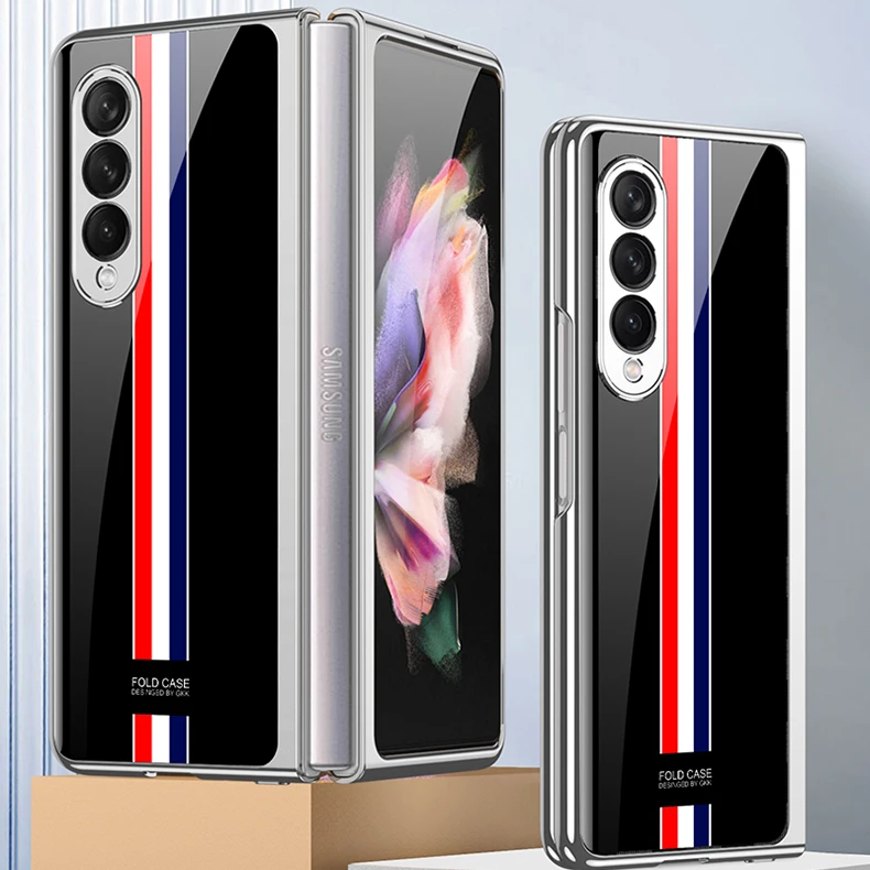 samsung silicone Sang Trọng Kính Cường Lực Dành Cho Samsung Galaxy Z Gấp 3 Ốp Lưng 5G Mạ Nhựa Khung Kính Cứng Dành Cho galaxy Z Fold3 kawaii phone case samsung Cases For Samsung