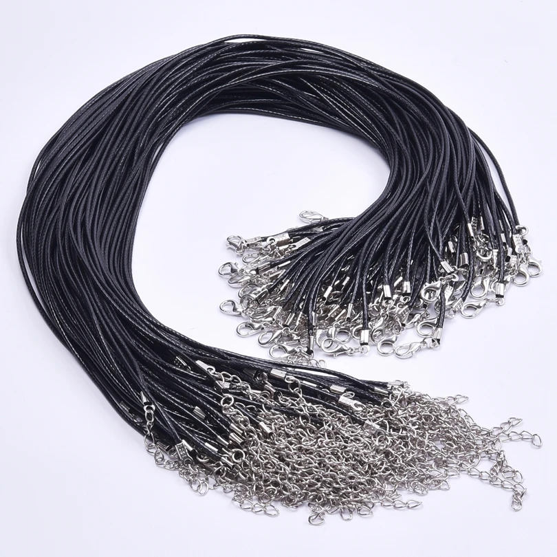 

10/20/30pcs DIY 50cm Leather Rope Chain Necklace For Women Men Accessories Black Color Braided Adjustable Wax Cord Lobster Clasp