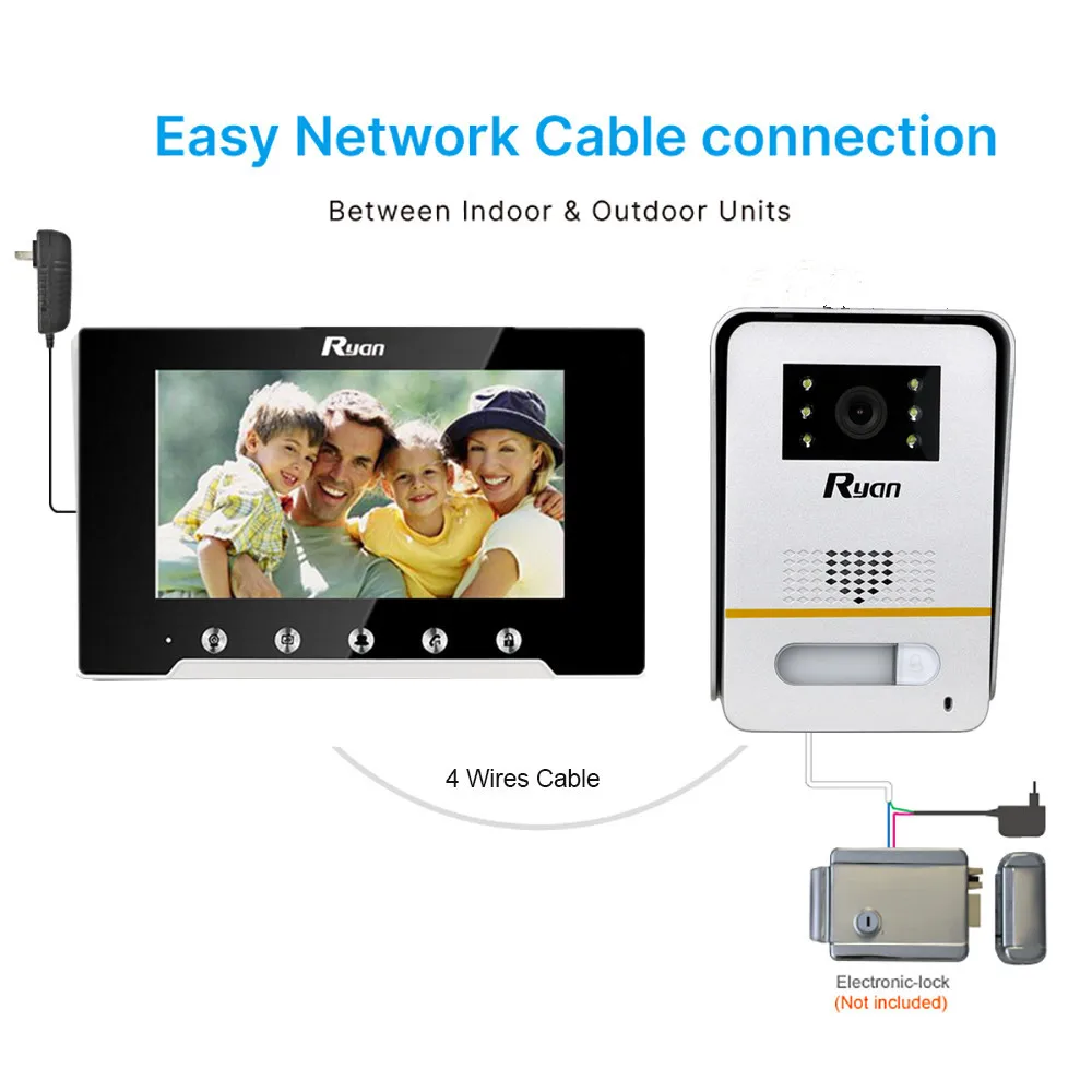

High Quality Smart Home Video Intercom Metal 7 Inch Phone Camera System Door Bell HD White Light Night Vision