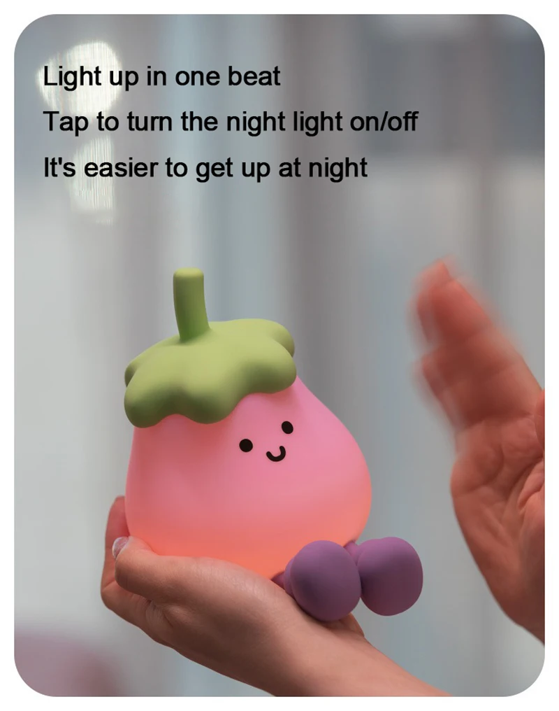 LED Cute Eggplant Night Light Dimmable Nursery Eggplant Lamps Super Squishy Silicone USB Rechargeable Touch Control Night Lamp