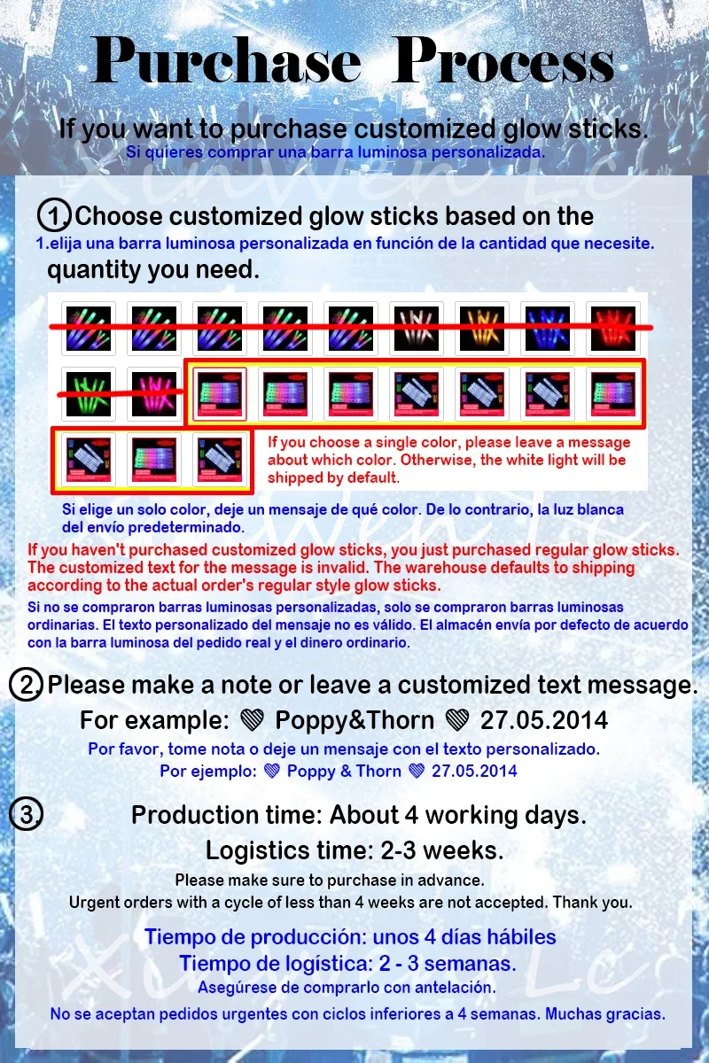 Description Picture 3 of item30/40/60/100/120Pcs RGB LED Glow Foam Stick Bulk Colorful LED Glow Sticks Cheer Tube Dark Light Birthday Wedding Party Supplies