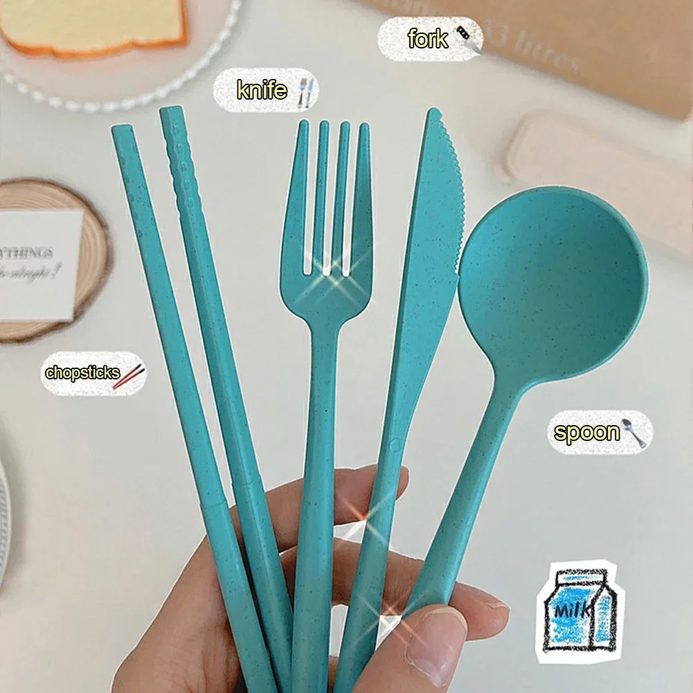 4pcs/Set Dinnerware Sets Creative With Case Plastic Knife Fork Spoon Chopsticks Sets Travel Cutlery for Kitchen Tableware