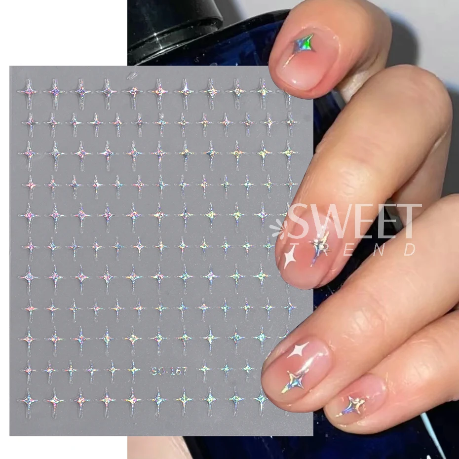 Set 3D Colorful Star Nail Stickers Laser Silver Hollow Pentagram Y2K Style  Self-adhesive Decals Sliders For Nail Art Decoration - AliExpress