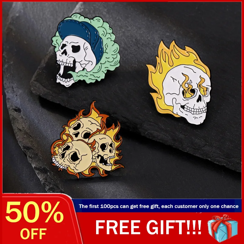 

Hippie Fire skull Enamel Pin For women Metalico Broches Para Ropa Mujer Mochila Summer Accessories Men Jewelry Clothes Badge