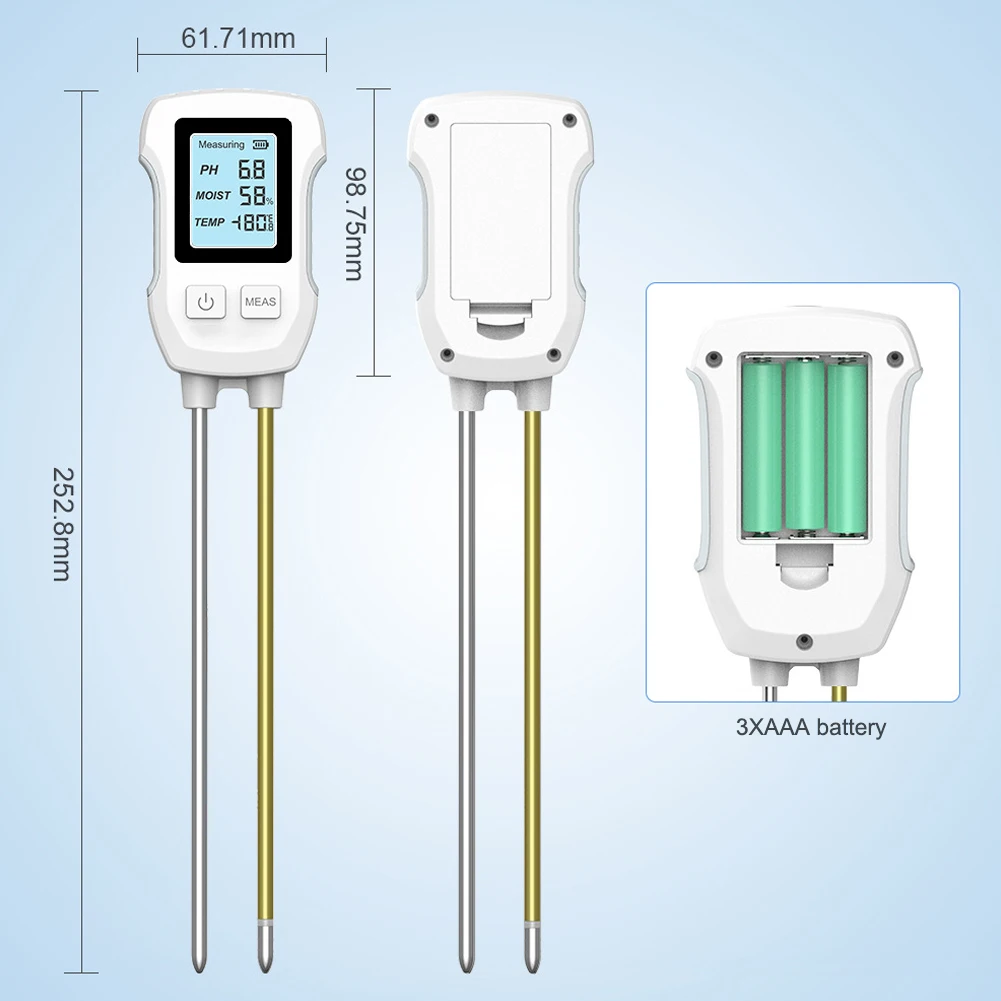 Soil PH Meter LCD Digital PH Moisture Temp Tester Dual Needle Acidity Detector f