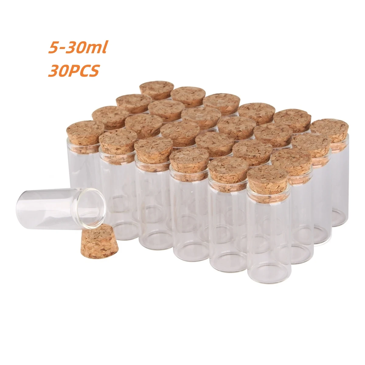 24pcs  5ml 7ml 10ml 15ml 20ml 25ml  Glass Test Tube with Cork Stopper Message Bottles Jars Vials Gift Art DIY Crafts