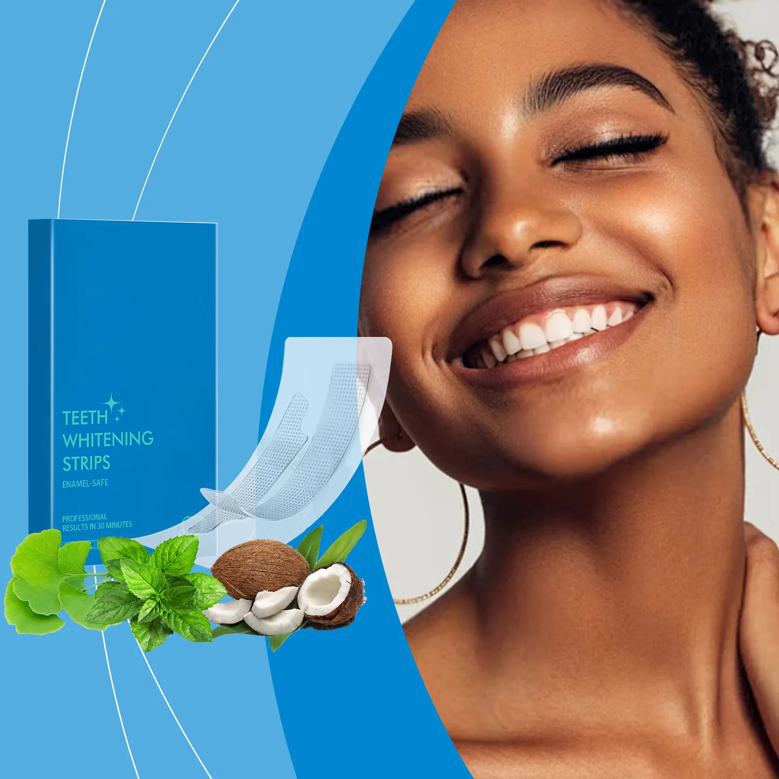 Teeth Whitening Strips,7 Strips Whitening Strips Deep Stain Removal, Teeth Whitening No Harm To Tooth Enamel, Non-Slip Dry Strip