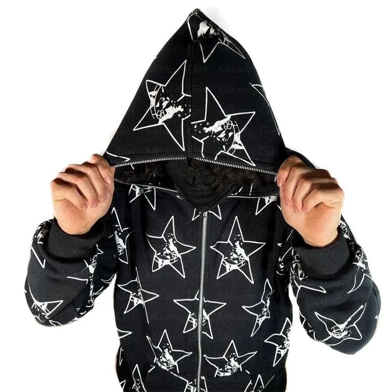 Y2k Star Graphics Full Zip Oversized Hoodies Sweatshirts 2022 Winter