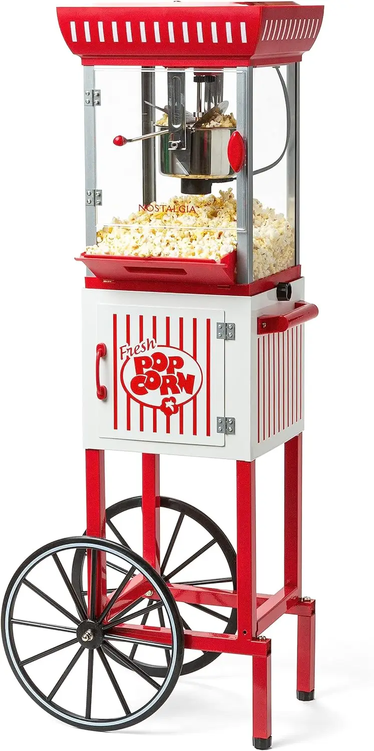 Popcorn Maker Machine-Professional Cart With 2.5 Oz Kettle Makes Up to 10 Cups-Vintage Popcorn Machine Movie Theat