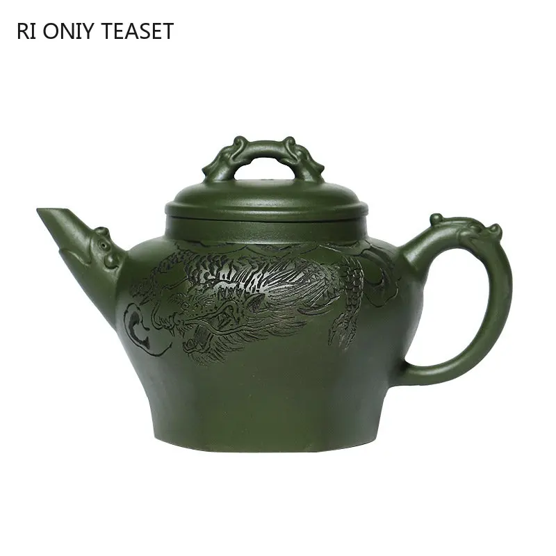 

250ml Chinese Yixing Purple Clay Teapots Famous Artists Handmade Hexagonal Shape Tea Pot Raw Ore Green Mud Kettle Zisha Tea Set