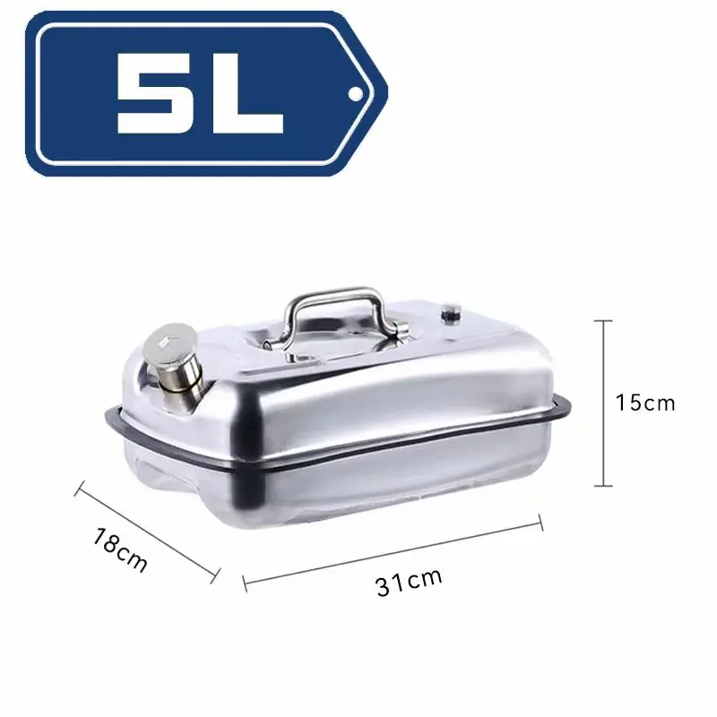 Spill Proof Fuel Container 201 Thicked Stainless Steel Orizontal Oil Drum 3L/5L Spare Fuel Tank Oil Pot Portable Drum