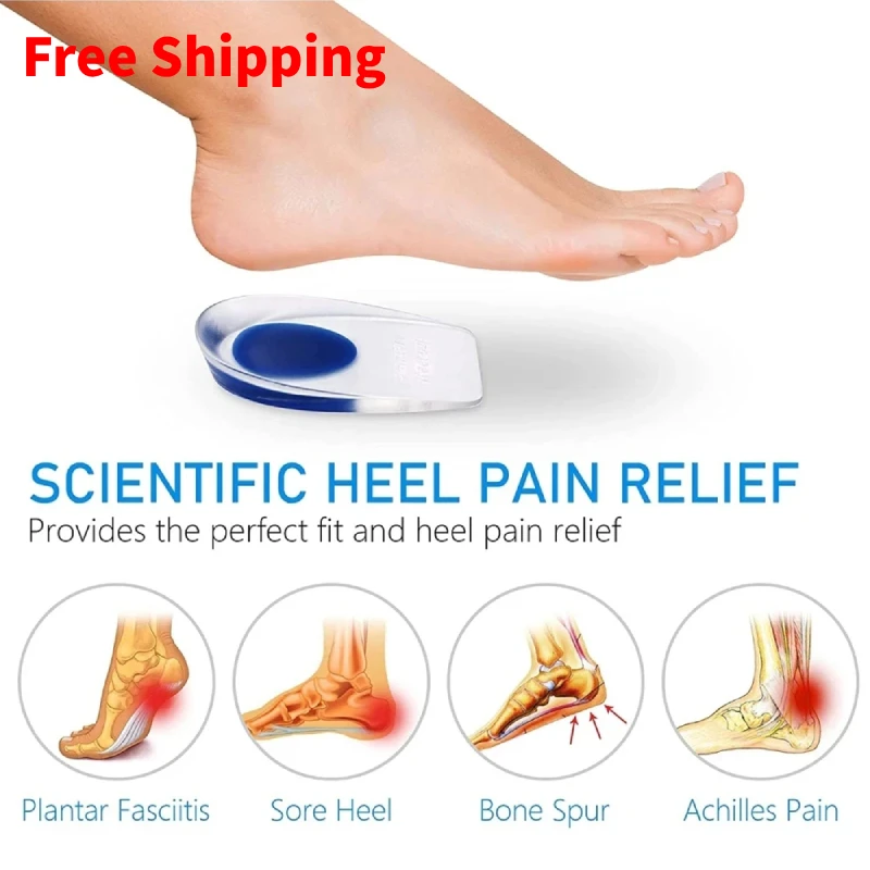 

2Pairs Shoe Cushion Pads Silicone Gel Insoles Cups For Heel Spurs Pain Relief Foot Care Protector Massager Height Increase