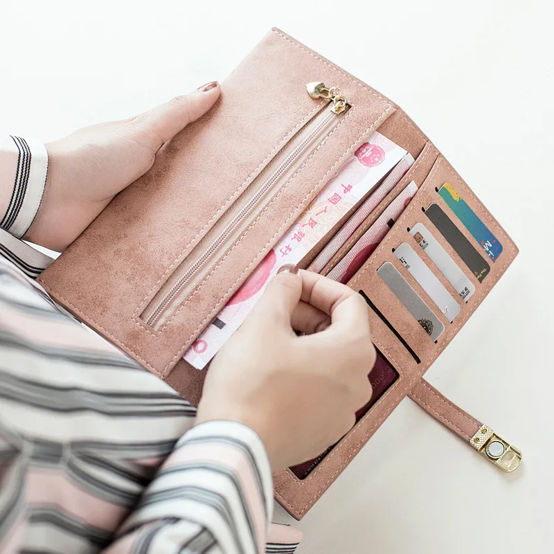 Hot Sale Ultra thin Women Wallets Sweet Matte Leather Long Wallet