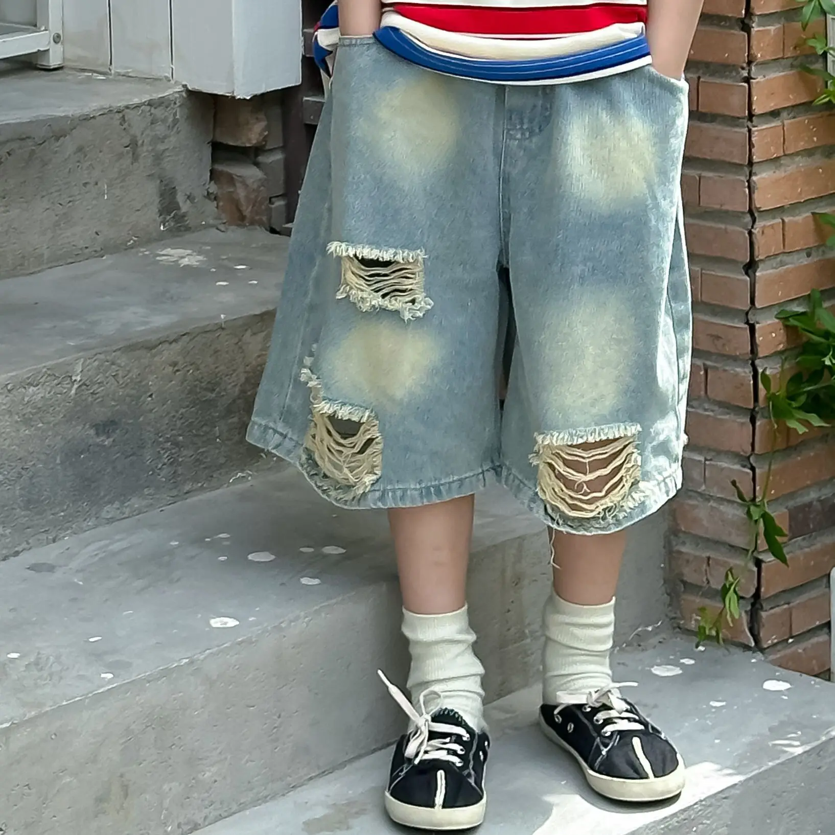 

Children Clothing Fashion Personality Denim Shorts 2024 Summer New Boy Korean Style Elastic Waist Handsome All Match Shorts