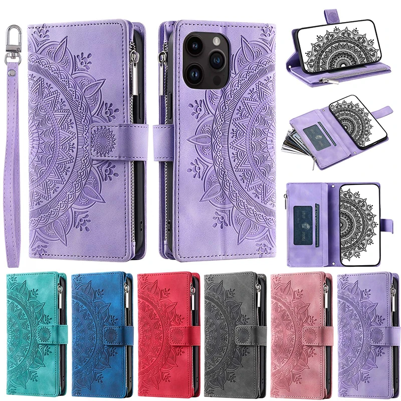 

Чехол-бумажник с откидной крышкой на молнии для iPhone 15 14 Plus 13 Pro Max 12 mini 11 10 X XR XS 6 6S 7 8 Plus SE 2020 2022, чехол с несколькими отделениями для карт