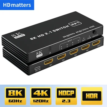 HDMI 2.1 스위치 분배기, 120Hz 5 포트 HDMI 4K 120Hz 분배기 스위처 CEC 48gbps HDMI 2.1 스위치 8K 원격 Dolby Vison 포함