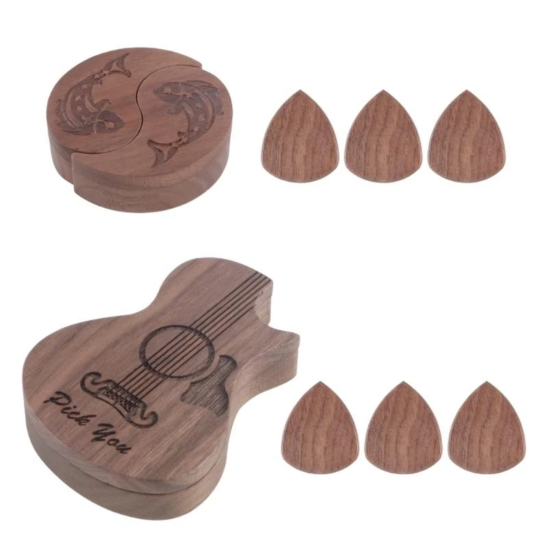 Holz Gitarre Pick Aufbewahrungsbox Container tragbare Gitarre Pick Box Halter Geschenk – Detail 7