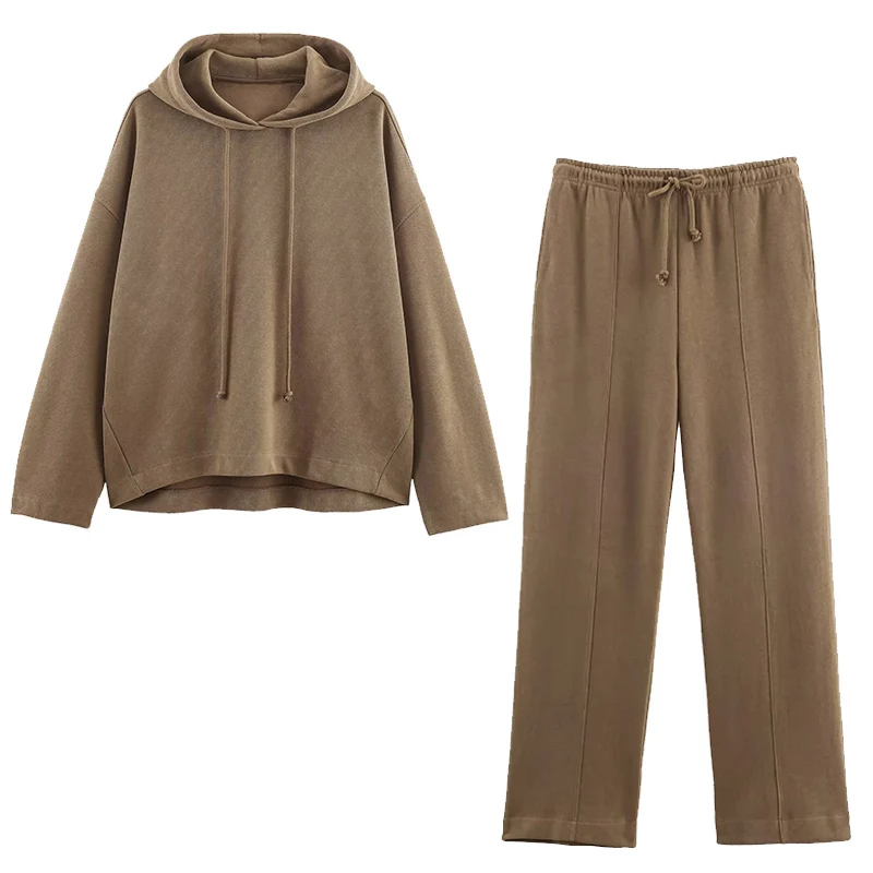 Casual Wide Leg Pants 2 Pieces Sets For Women Long Sleeve Hooded Sweatshirt Trousers Women's Suit New Spring Autumn Woman Outfit