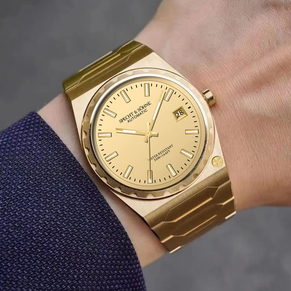 2024 nejnovější specht sohne 222 PVD zlato automatický hodinky pro muži 37MM japonec NH35 mechanická hodinky  reloj hombre 50M vodotěsný