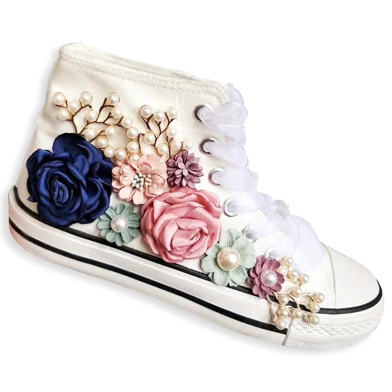 Children's Canvas Shoes 2021 Spring Parent-child 3D Flower Girls Canvas Shoes Women Sneakers Lady Casual Shoes Single