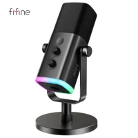FIFINE USB/XLR Dynamic Microphone with Touch Mute Button,Headphone