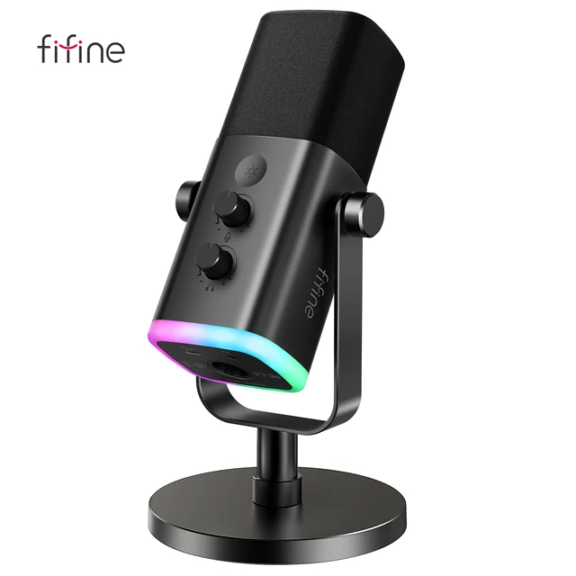FIFINE USB/XLR Dynamic Microphone with Touch Mute Button,Headphone