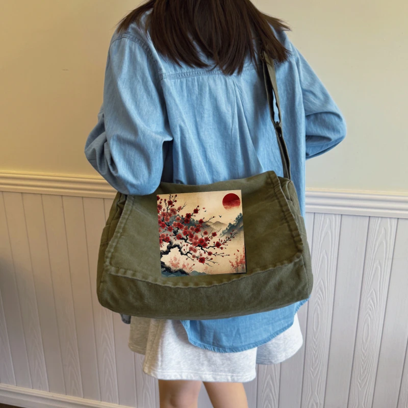 Artistic Women's Shoulder Bag Japanese Print Large Capacity Messenger Bag Canvas for Travel Crossbody Bag