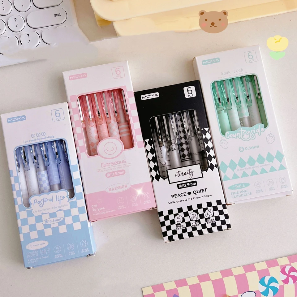 KRYMSON Set Di 6 Penne Gel Rosa Con Scatola Trasparente – Punta 0,5 Mm, Inchiostro Nero A Asciugatura Rapida, Presa Morbida