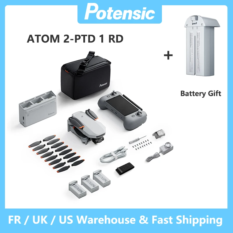 Potensic Drone ATOM 2 Fly More Combo RC PTD 1 per adulti Video 4K, Foto 8K, 10KM, Riprese verticali 2,7K, Monitoraggio notturno AI