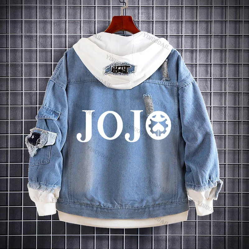thumbnail image 1 of JoJo's Bizarre Adventure Chaquetas vaqueras Anime Fifures Hole Coat Sudaderas Para Hombres Jean Cosplay disfraces regalos de navidad, 1 of 5