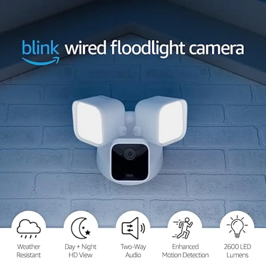 

Blink Wired Floodlight Camera – Smart security camera, 2600 lumens, HD live view, enhanced motion detection, built-in siren