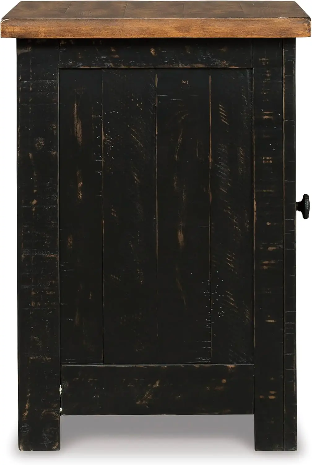 Valebeck Rustic Farmhouse Chair Side End Table with Cabinet Door, Distressed Black