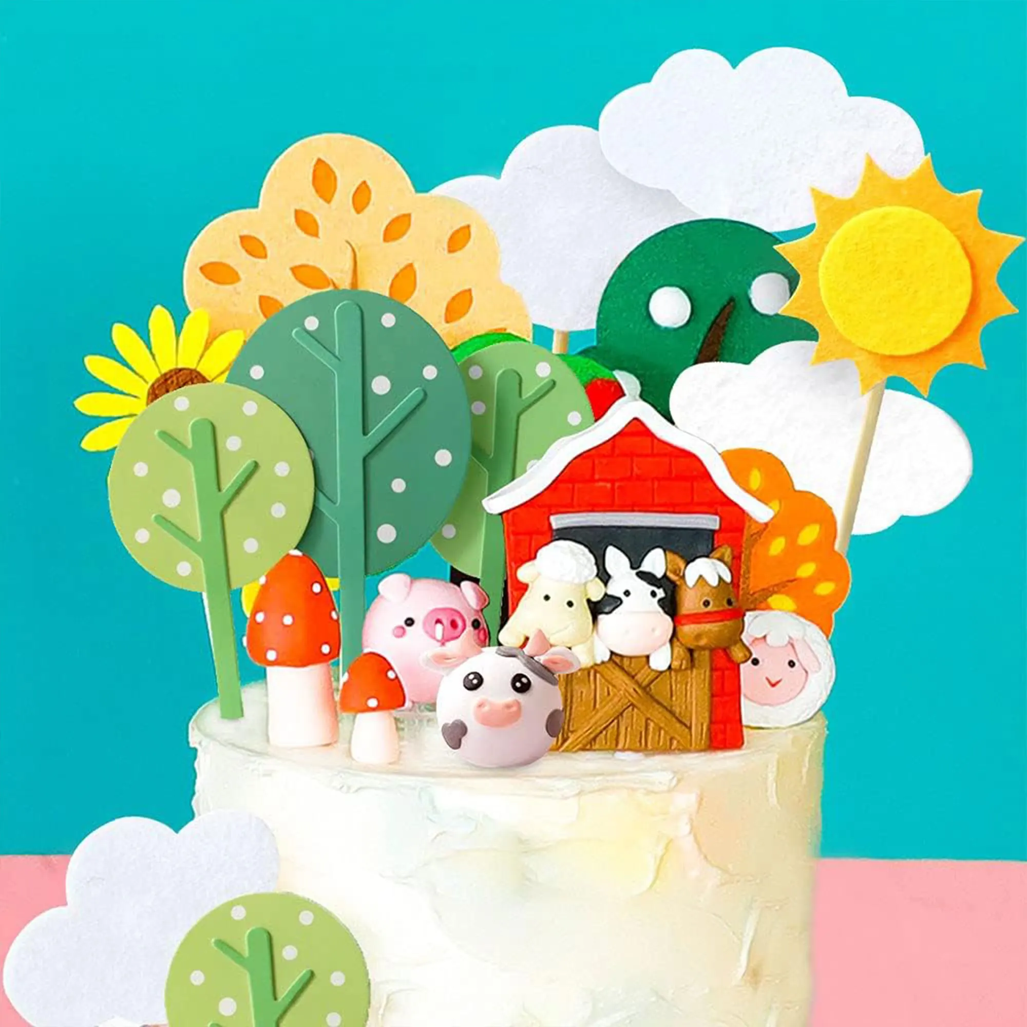 JeVenis Animale della fattoria Decorazione torta compleanno animale della fattoria Topper torta mucca Decorazione per animali della fattoria Compleanno Decorazioni di festa