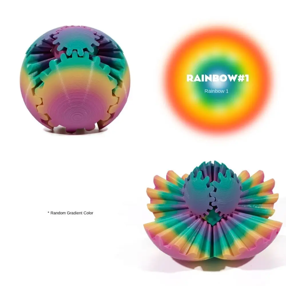 Kids Toy Eye-catching 3D Gear Ball Gear Sphere Relaxing 3D Printed Gear Ball Sensory Colorful Deformation Spin Ball Desk Toy