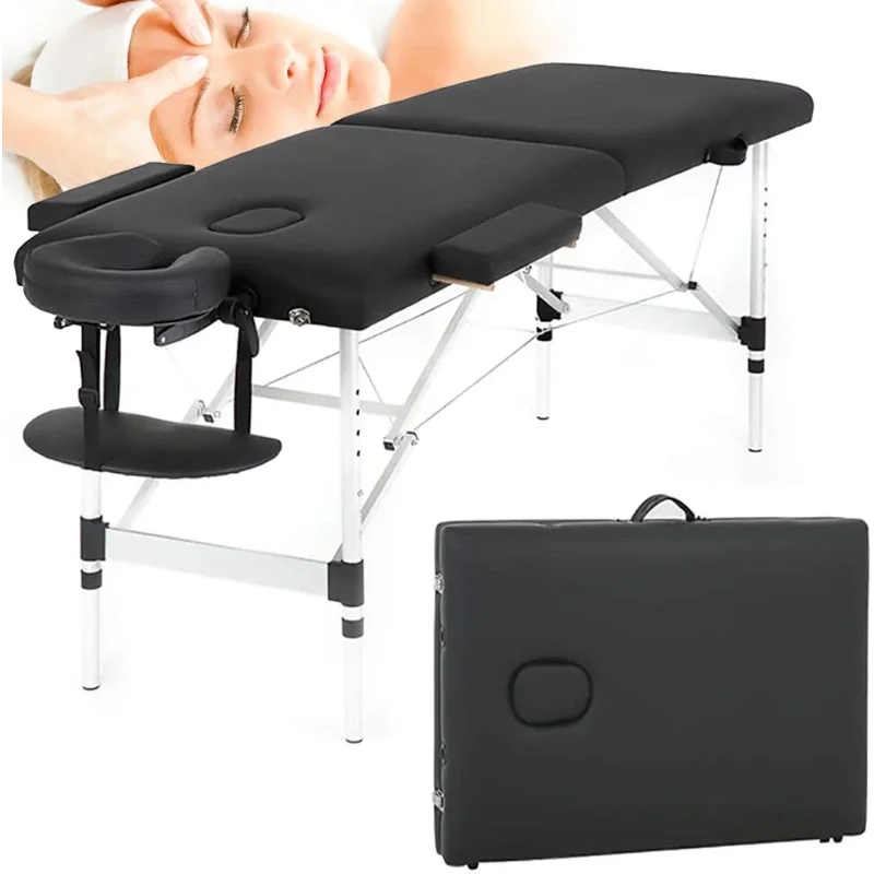 

Dkeli Massage Table Massage Bed Spa Bed Portable Foldable 73 Inch Height Adjustable 2 Fold Salon Bed Hold Up to 450LBS, Black