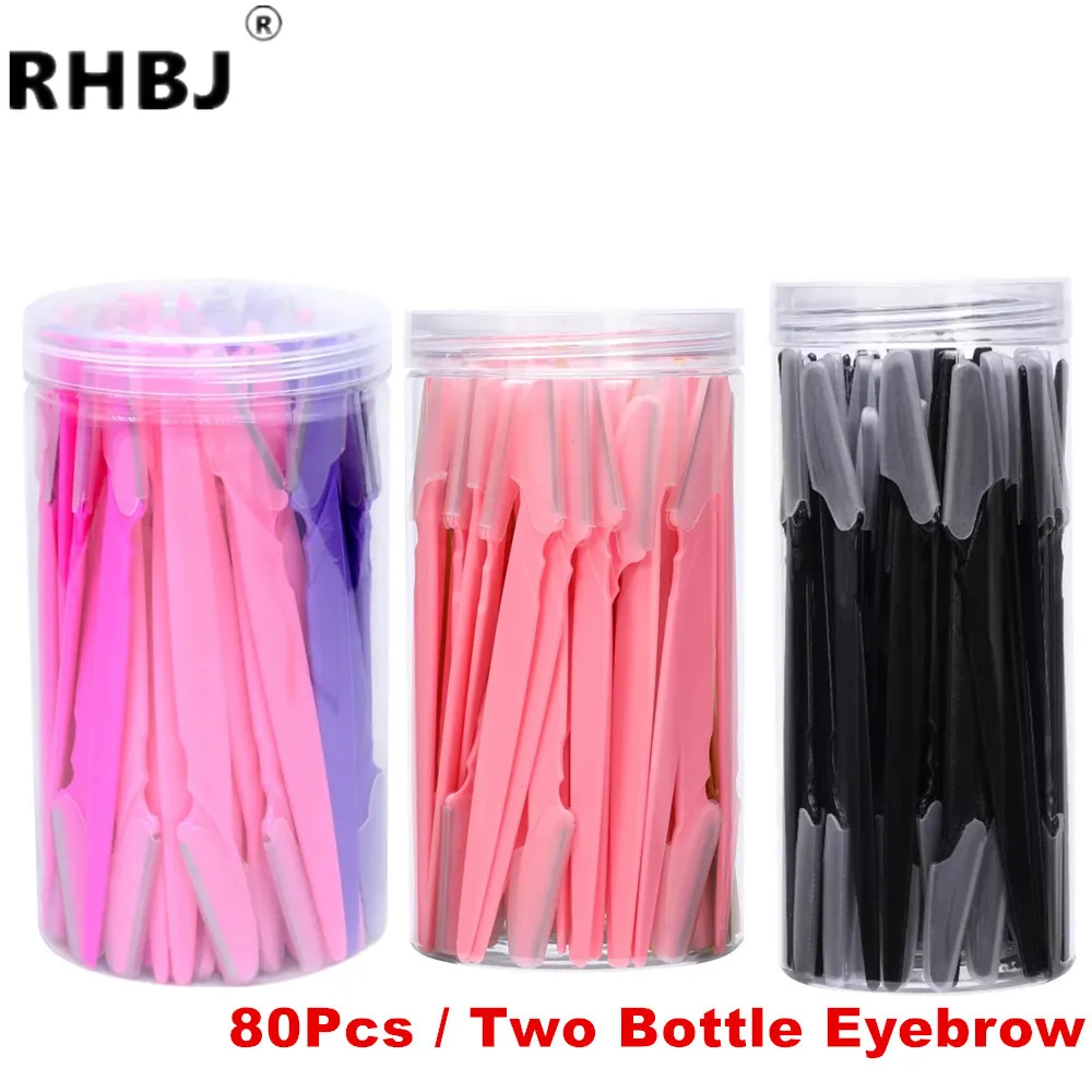 80 pieces/bottle eyebrow blades with eyebrow trimming tool container for face hair removal in a safe razor blade box trimming tools.