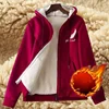 Sweatshirt for Men Coat Jacket Plush Lined Cardigan Hoodie Front Pockets Warm Zipper Lamb Wool Printed Feather Autumn Winter Red 2