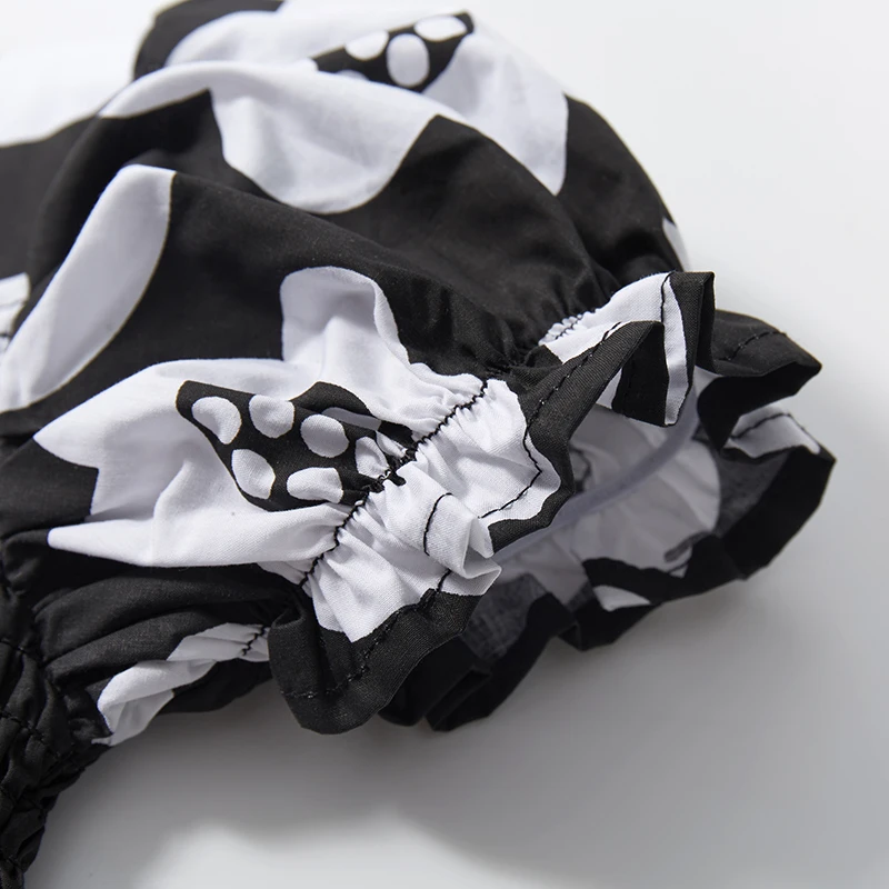 2025 Summer Party Dress Baby Girls Kids Clothes Cartoon Flowers Black Dresses Children's Clothing Vestidos Cotton