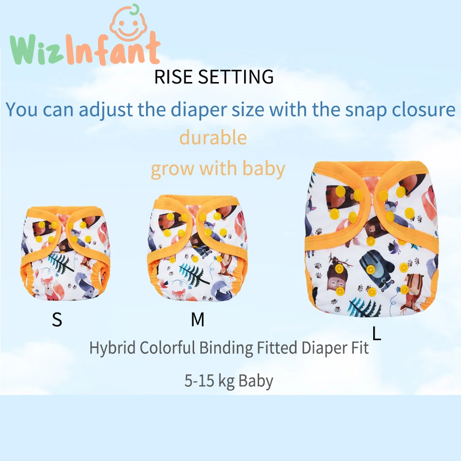 WizInfant Latest Hemp Cotton AIO Cloth Diaper Reusable& Comfortbale Wider Flexible Colorful Binding Baby AI2 Nappy With 3D Leak