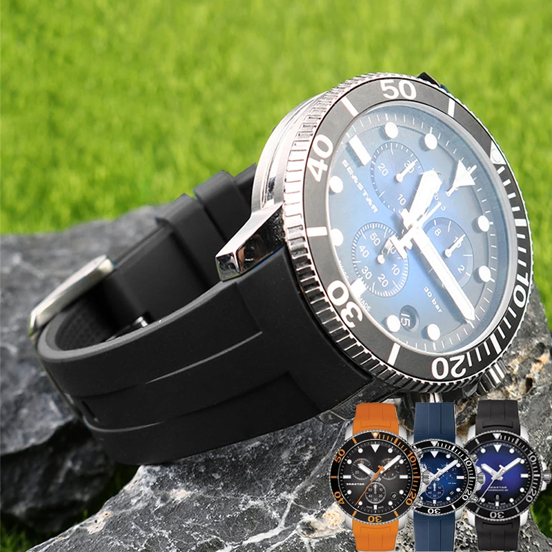 

22mm Curved End Rubber Silicone Strap for Tissot 1853 Starfish Diving T120 T120417A Watch Band Men Sports Waterproof Bracelet