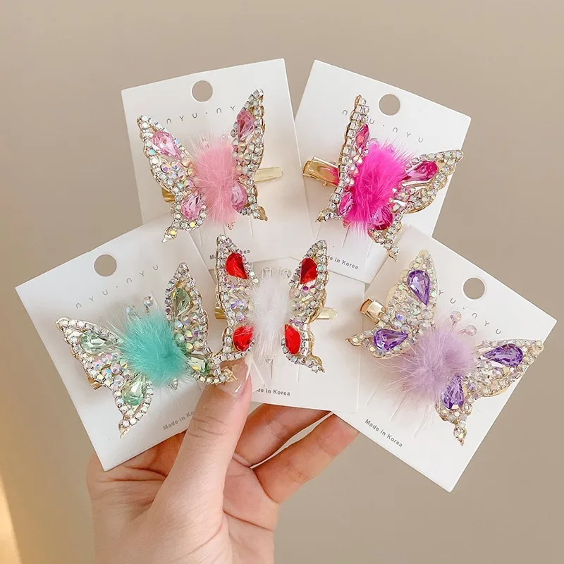 

Детские заколки для волос со стразами и бабочкой, в виде бабочки