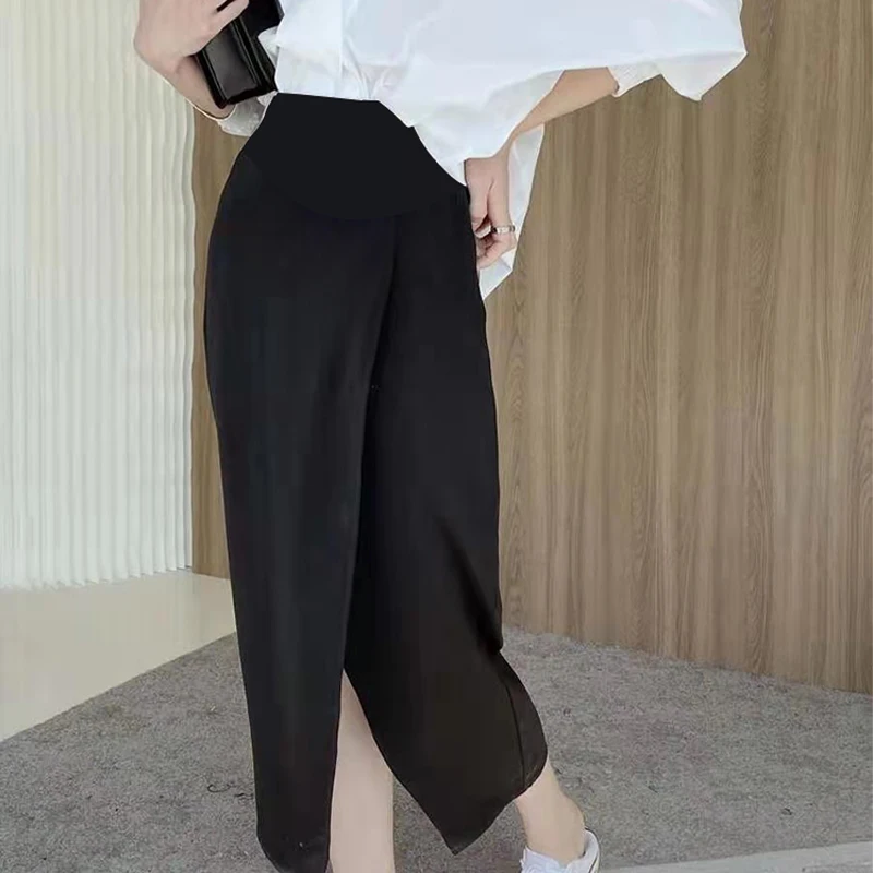 Front Split Irregular Maternity Belly Skirts Fashion High Waist Pregnant Woman Black Skirts Korean Style Pregnancy Clothes Loose