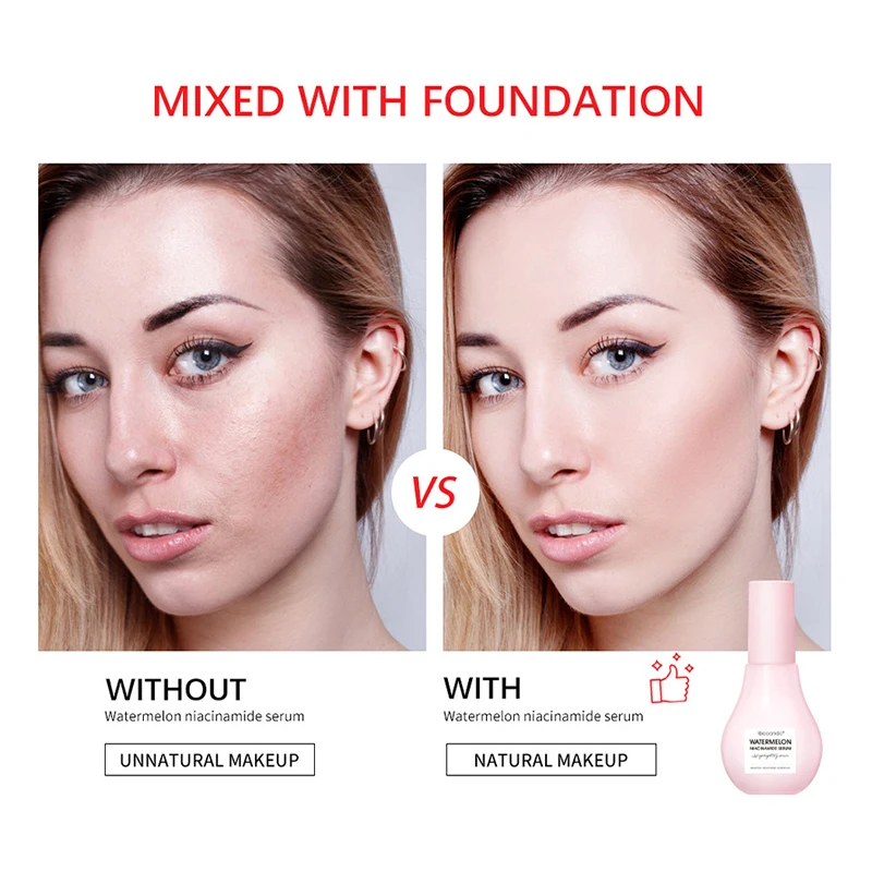 Watermelon Glow Niacinamide Dew Drops Serum Brightening Makeup Primer Cream Moisturizer Facial Serum Skincare Liquid Highlighter