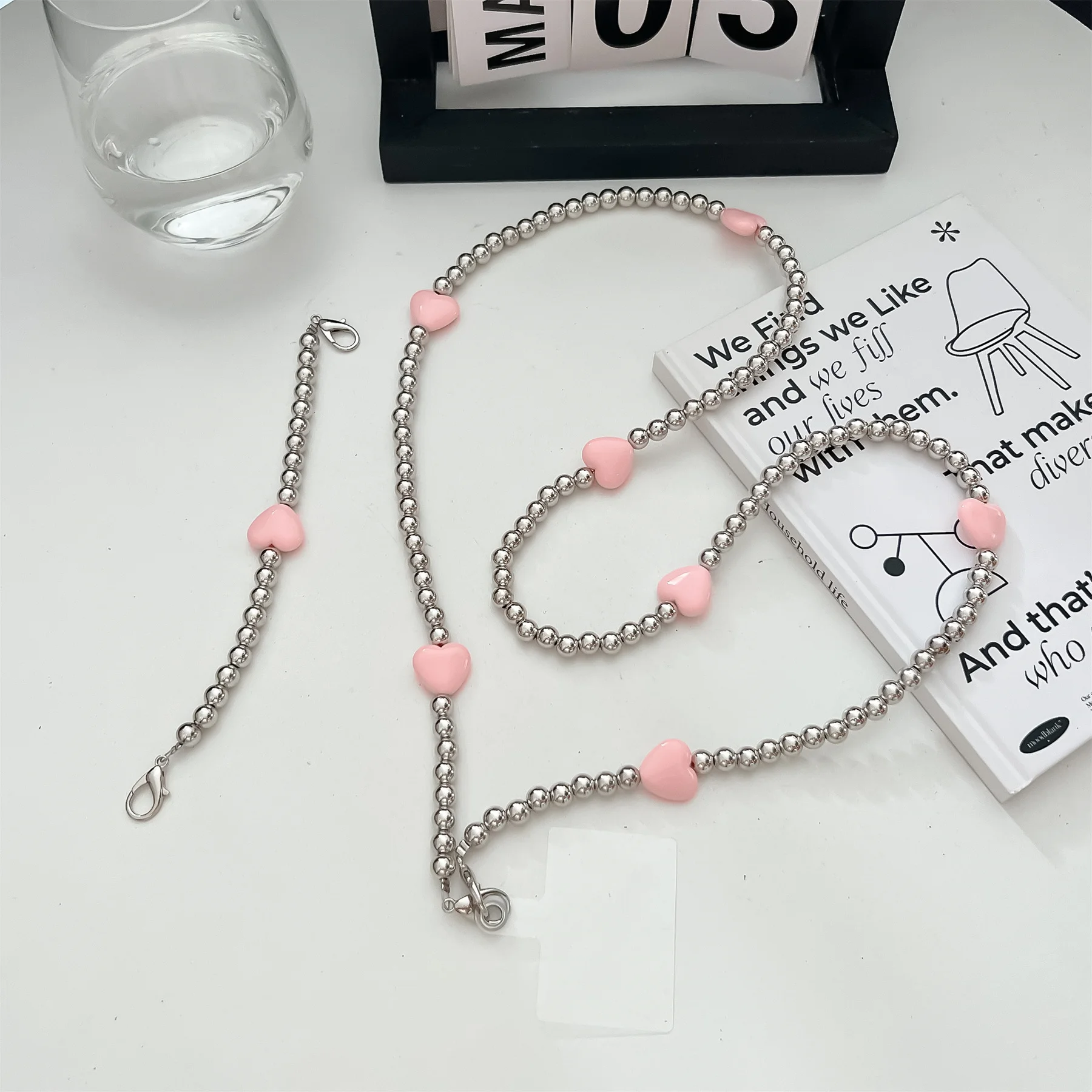 UniversalKoreanMobilePhoneCorssbodyLanyardStrapsLoveHeartBeads