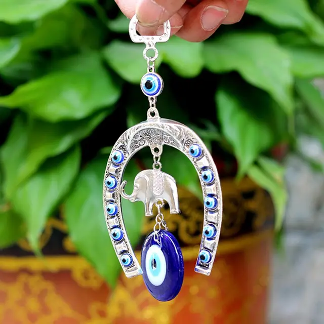 Amuleto Malocchio Turco Blu - Decorazione Porta O Auto In Metallo Smaltato, Portafortuna - Foto 11