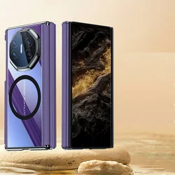 Magnetic Leather Double Hinge Case with Magsafe and Transparent Back for Huawei Mate XT Ultimate (PURPLE)