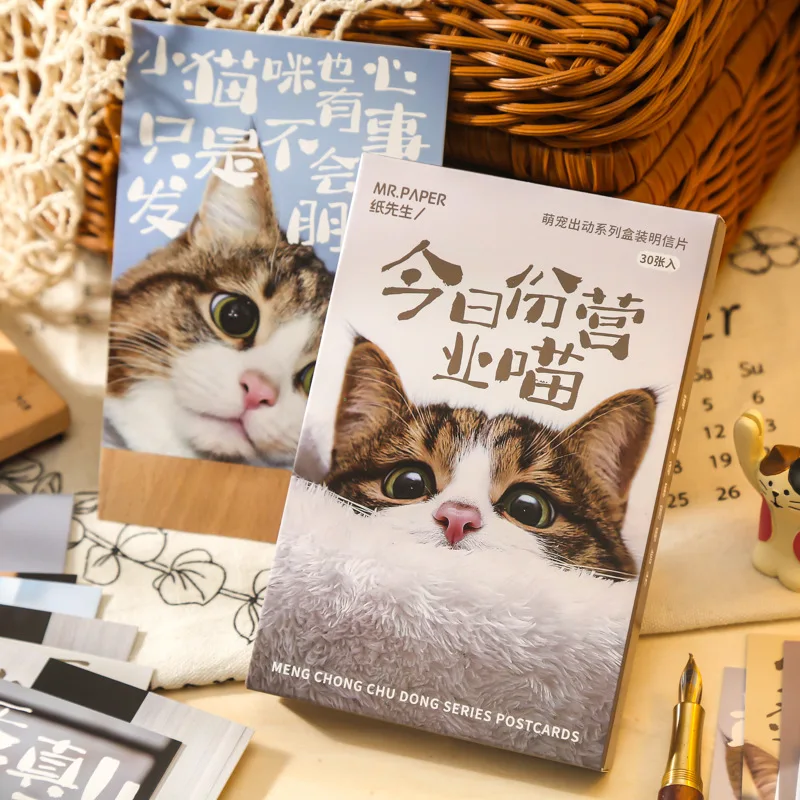 Adorable Pet Go Out Series Postcard Cute Cat Photo Card Greeting Message Cards Student Christmas New Year Gift 30 Sheets/Set