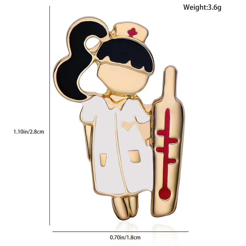 Cute Nurse and Exaggerated Thermometer Enamel Brooch Badge Lapel Accessory Hospital Souvenir Jewelry Pin