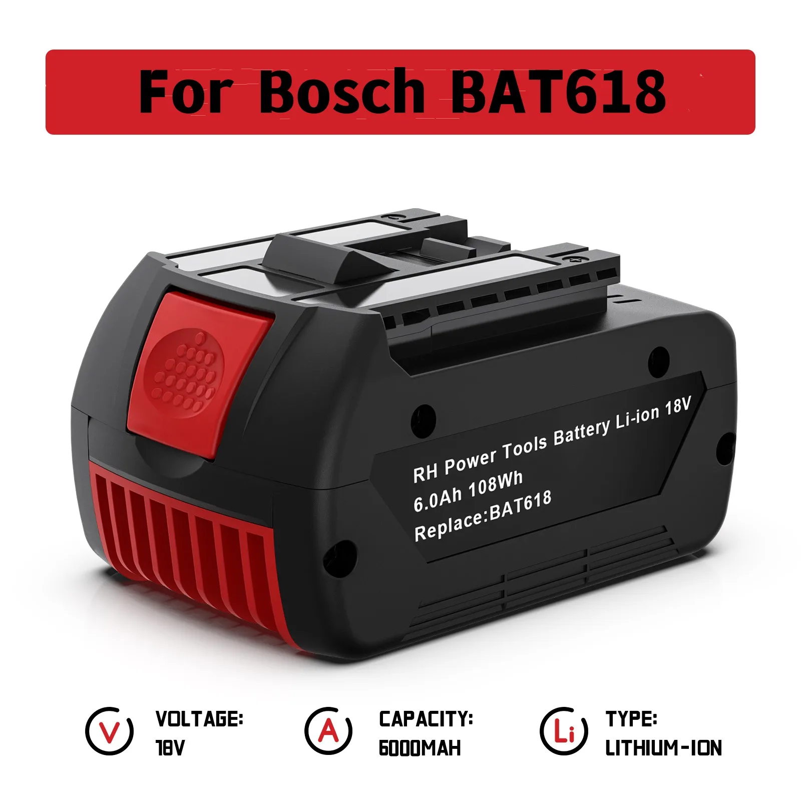

18V Battery 6000mAh For Bosch Electric Drill Rechargeable Li-ion Battery BAT609 BAT609G BAT618 BAT618G BAT614 Tool Battery
